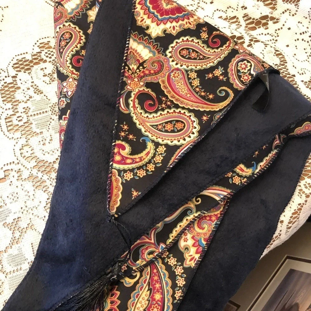 Navy Triangle Paisley Reversible Shawl